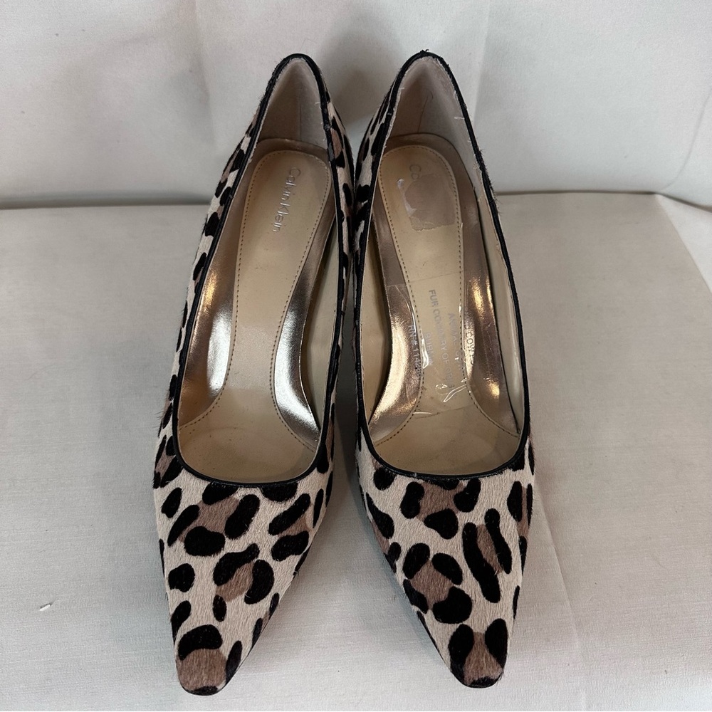 CALVIN KLEIN Women’s Size 9 Shoes Heels Leopard Print Cow Fur Dolly Style - Picture 14 of 16